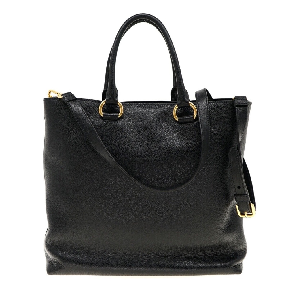 Prada Tote Large Shopping Shoulder Bag Vitello Phenix Black Leather 1BG865 New - Picture 2 of 7